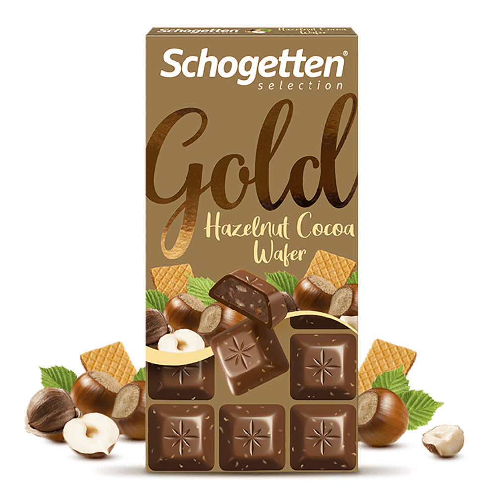 SCHOGETTEN GOLD HAZELNUT COCOA WAFER CHOCOLATE 100 G
