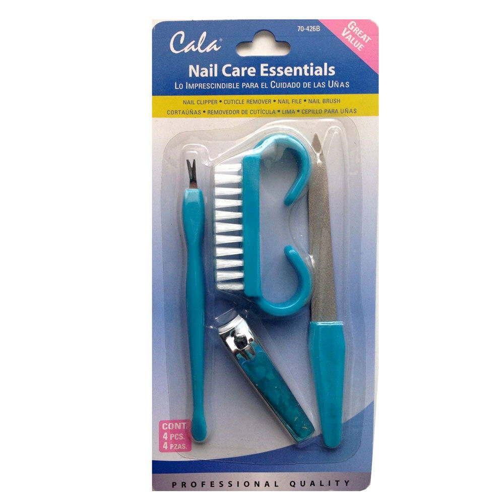 Cala Nail Care 4 piece Set Nail Clipper, Cuticle Trimmer Remover, File & Brush